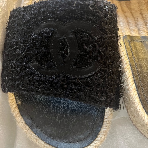Chanel Interlocking CC Espadrille Tweed and Grosgrain Black Slide Sandal size 35 - Picture 4 of 16
